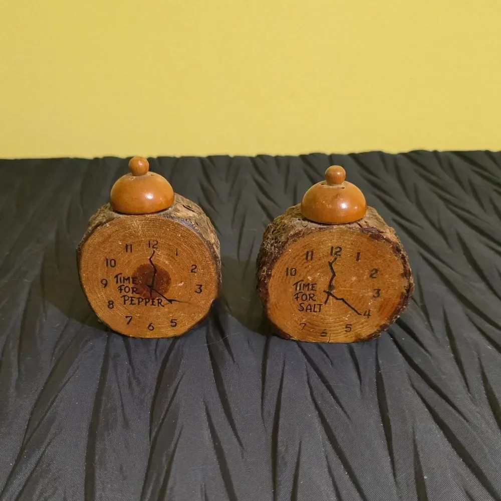 Natural Wood Clock Salt and Pepper Shakers